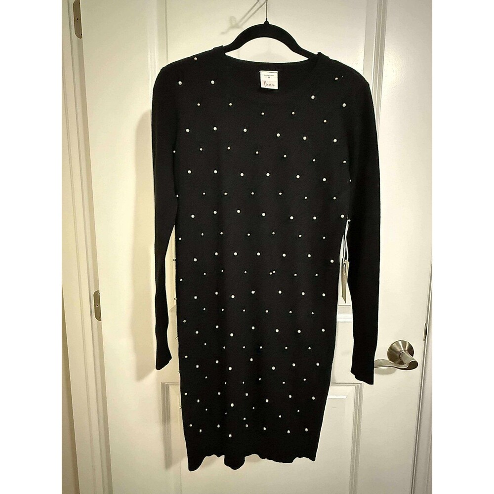 NWT Pearl Embellished Black Sweater Dress – Size M